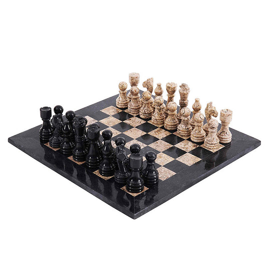 Marble Chess Set 38cm – Black & Coral