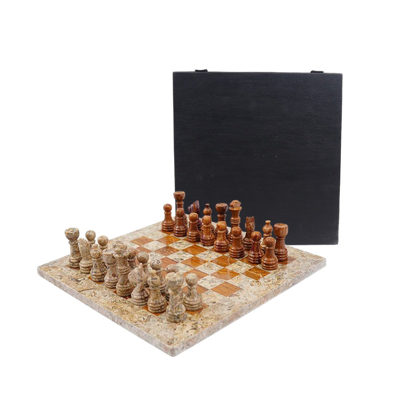 Marble Chess Set 25cm – Coral & Red
