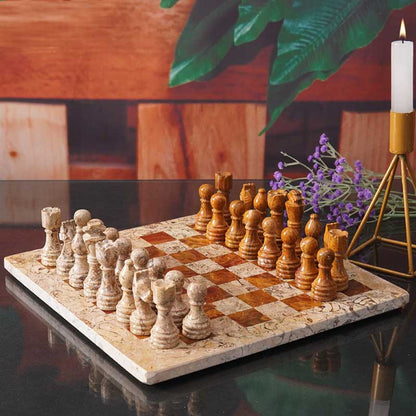 Marble Chess Set 30cm – Coral & Red