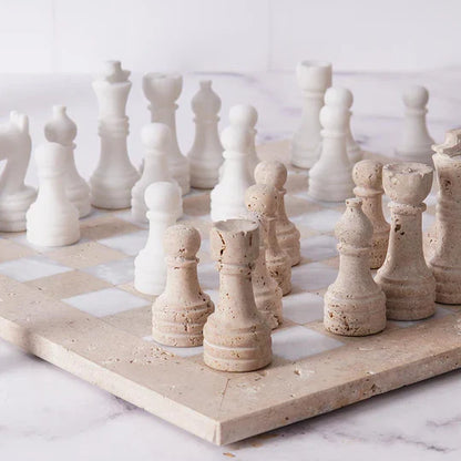 Marble Chess Set 38cm – Travertine & White