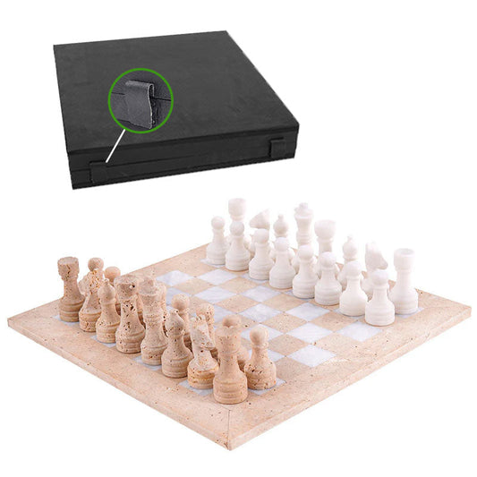 Marble Chess Set 38cm – Travertine & White