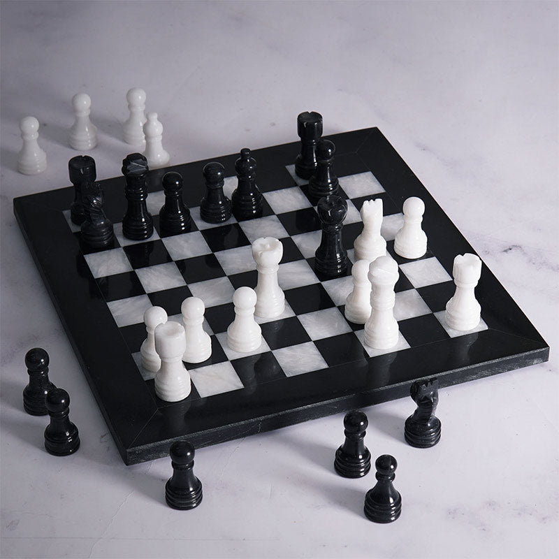 Marble Chess Set 25cm – Black & White