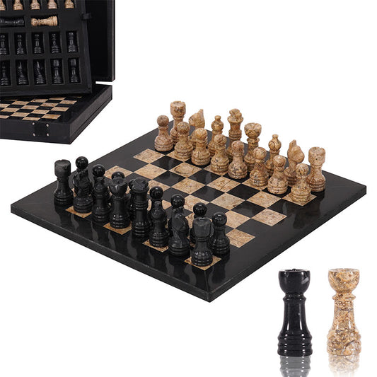 Marble Chess Set 25cm – Black & Coral