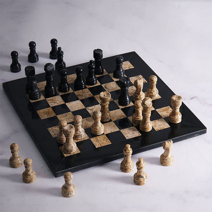 Marble Chess Set 25cm – Black & Coral