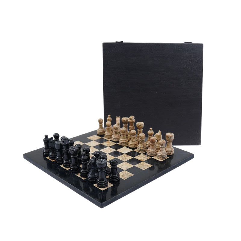 Marble Chess Set 25cm – Black & Coral