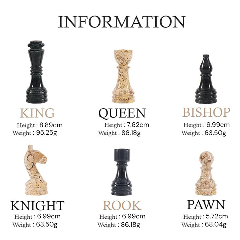 Marble Chess Set 38cm – Black & Coral