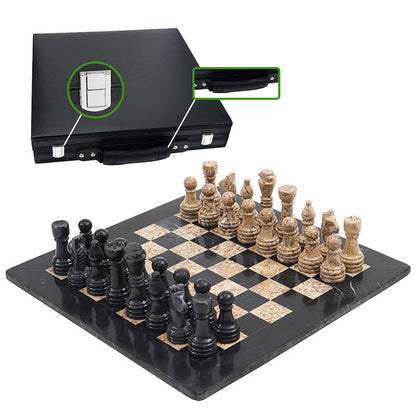Marble Chess Set 38cm – Black & Coral
