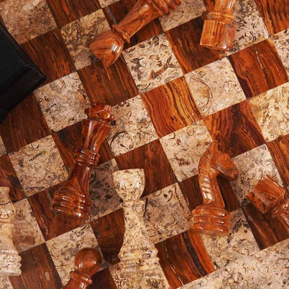 Marble Chess Set 38cm – Coral & Red