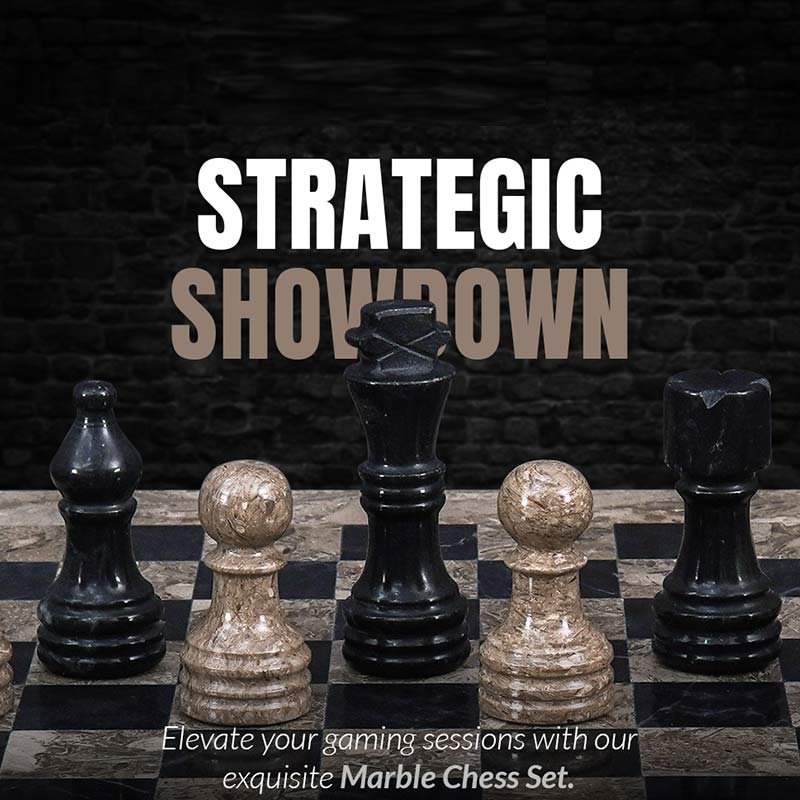 Marble Chess Set 30cm – Black & Oceanic