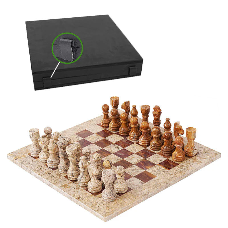 Marble Chess Set 38cm – Coral & Red