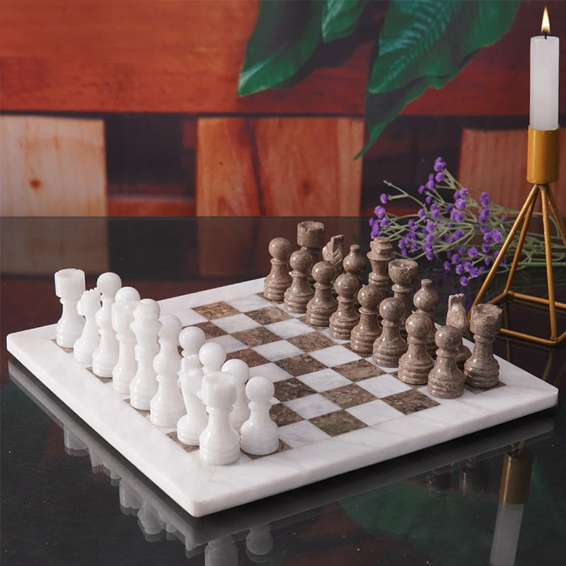 Marble Chess Set 30cm – Oceanic & White
