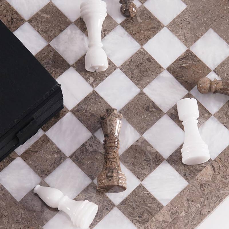 Marble Chess Set 38cm – Oceanic & White
