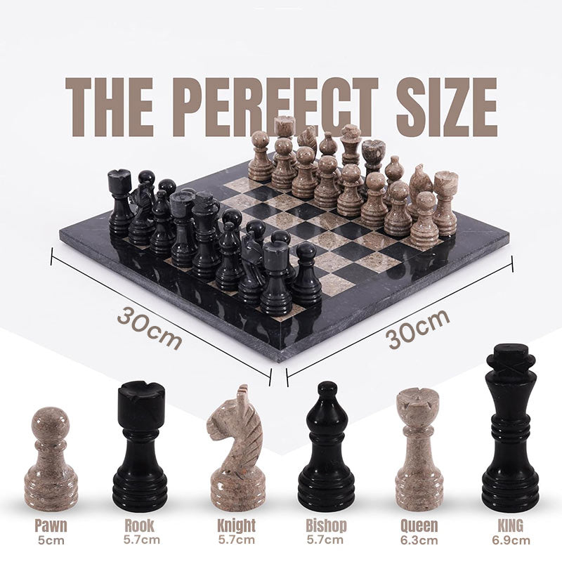 Marble Chess Set 30cm – Black & Oceanic