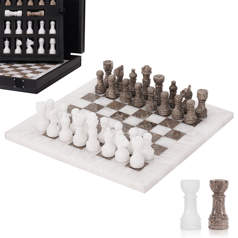 Marble Chess Set 25cm – Oceanic & White
