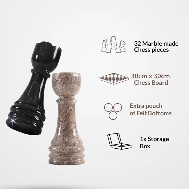 Marble Chess Set 30cm – Black & Oceanic