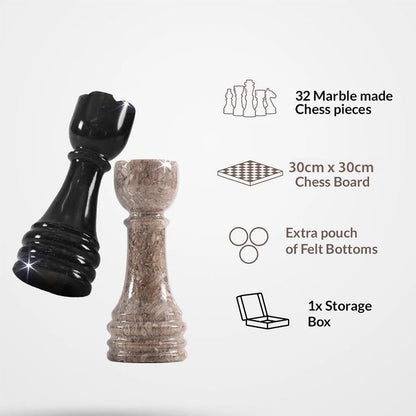 Marble Chess Set 30cm – Black & Oceanic