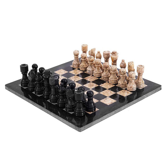 Marble Chess Set 30cm – Black & Coral