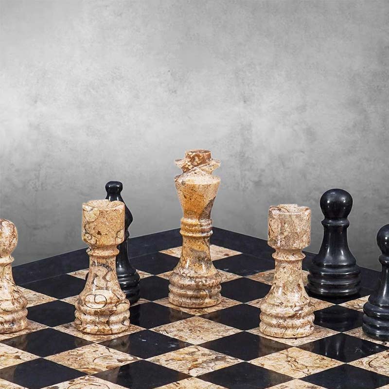 Marble Chess Set 30cm – Black & Coral