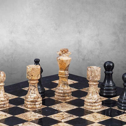 Marble Chess Set 30cm – Black & Coral