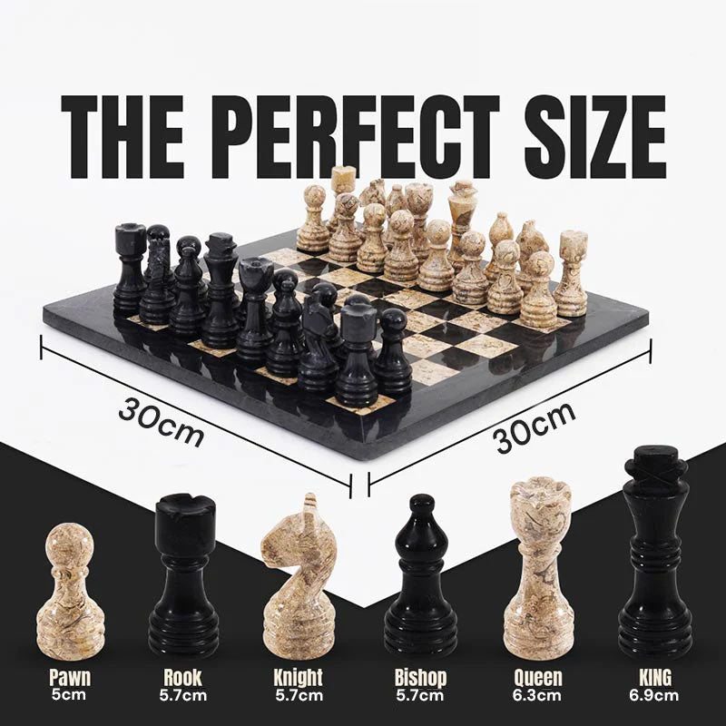 Marble Chess Set 30cm – Black & Coral