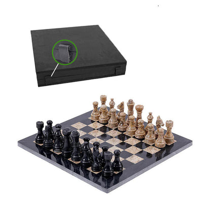 Marble Chess Set 30cm – Black & Coral
