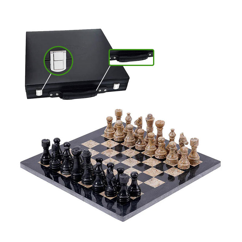 Marble Chess Set 30cm – Black & Coral