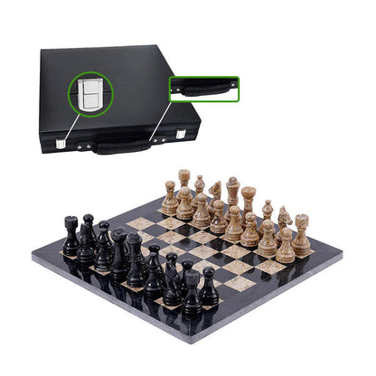Marble Chess Set 30cm – Black & Coral