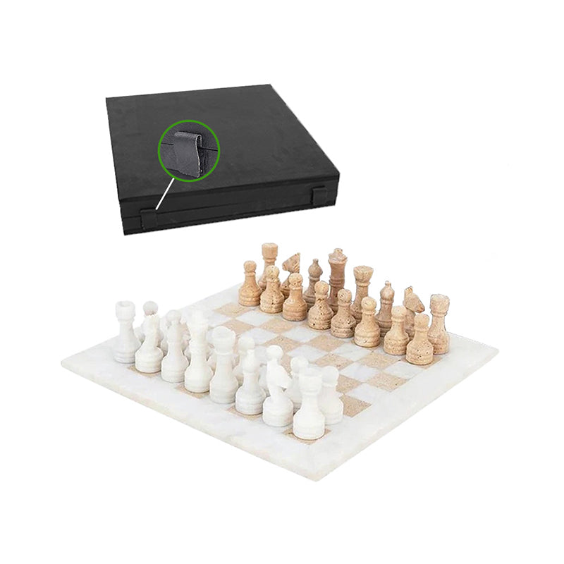 Marble Chess Set 30cm – Travertine & White