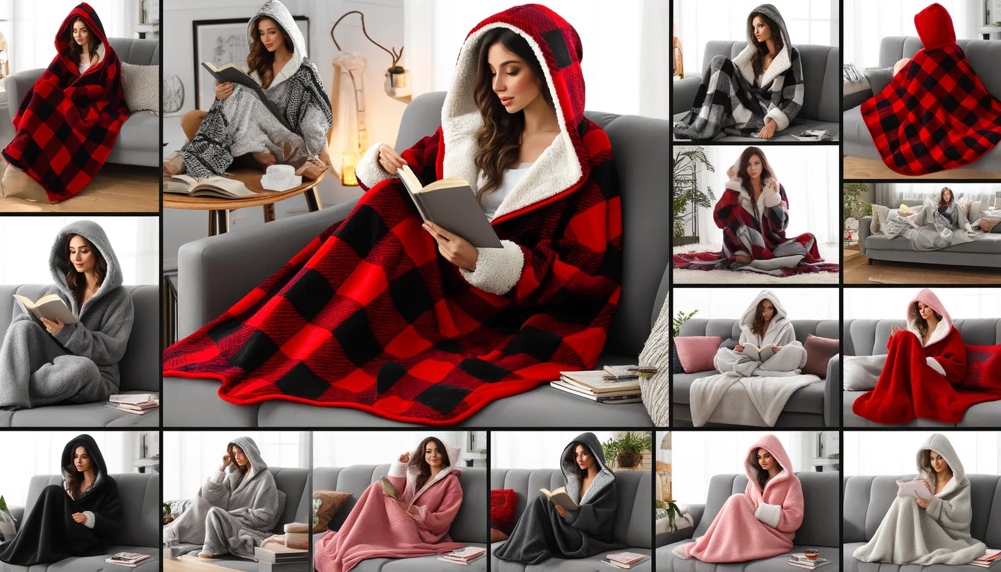 CozyVoyage Oversized Korean Style Hooded Blanket: Cozy, Stylish, Premium Cotton, and Winter Warmth Flannel Blanket with Sleeves Winter Hoodies Sweatshirt Women Men Pullover Fleece Giant TV Blanket