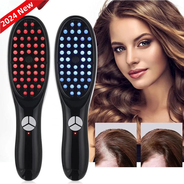 Electric Massage Comb Blue Red Light Therapy Vibration Ion Hair Brush Negative Massager Spray Scalp Massage Mother's Day