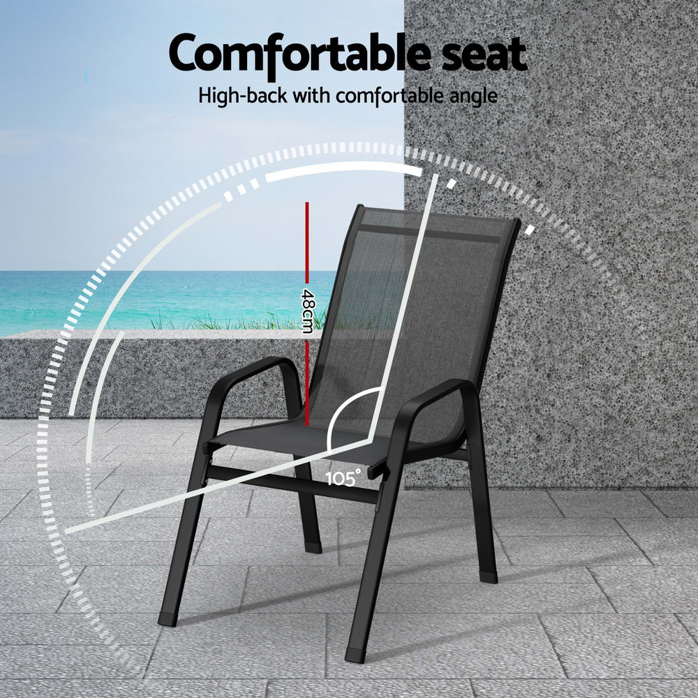 Gardeon 2PC Outdoor Dining Chairs Stackable Lounge Chair Patio Furniture Grey