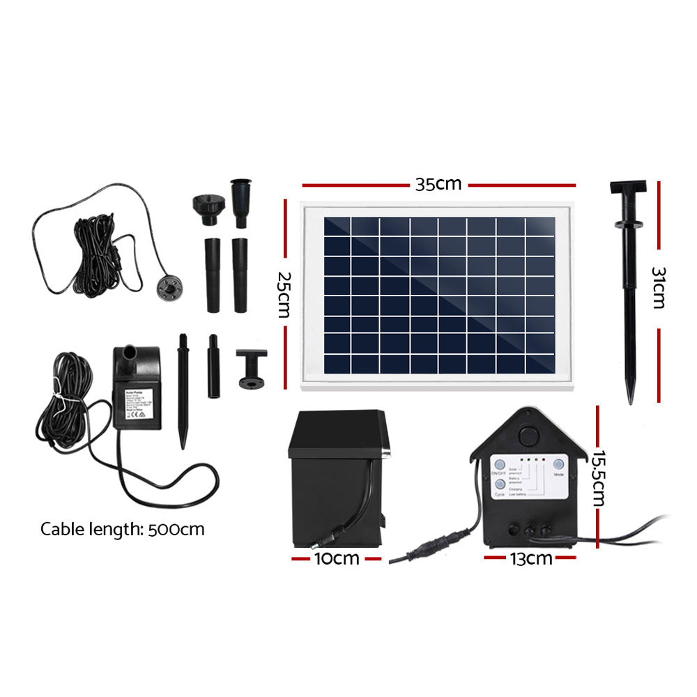 Gardeon Solar Pond Pump Submersible Water Fountain With Battery Kit LED Lights 6.6FT