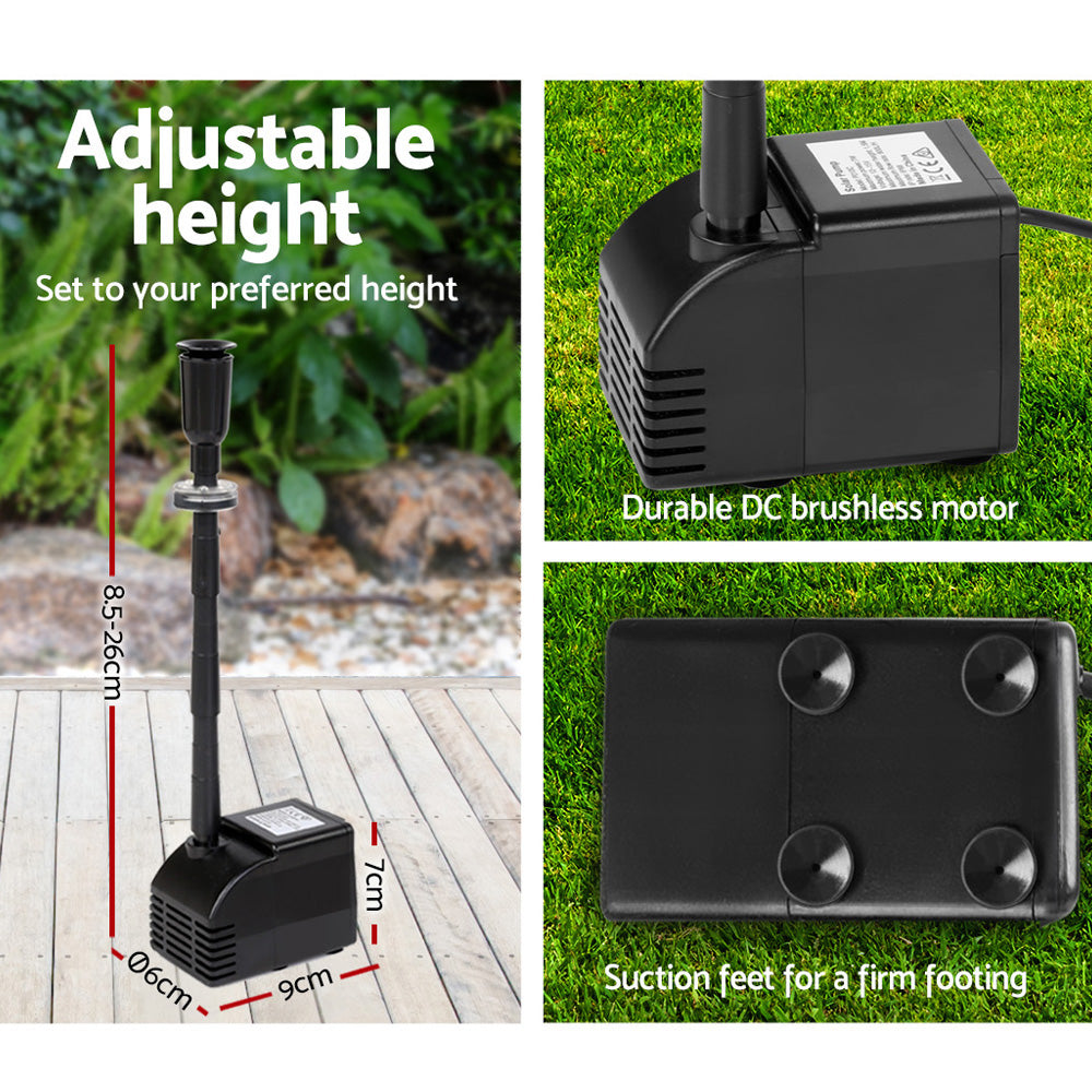 Gardeon Solar Pond Pump Submersible Water Fountain With Battery Kit LED Lights 6.6FT