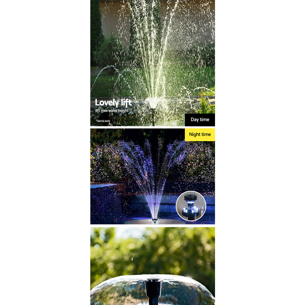 Gardeon Solar Pond Pump Submersible Water Fountain With Battery Kit LED Lights 6.6FT