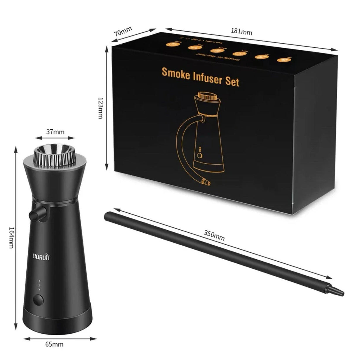 BORUiT Smoke Infuser Gift Set — Cold Smoker with 4 Wood Chip Tins, Rechargeable