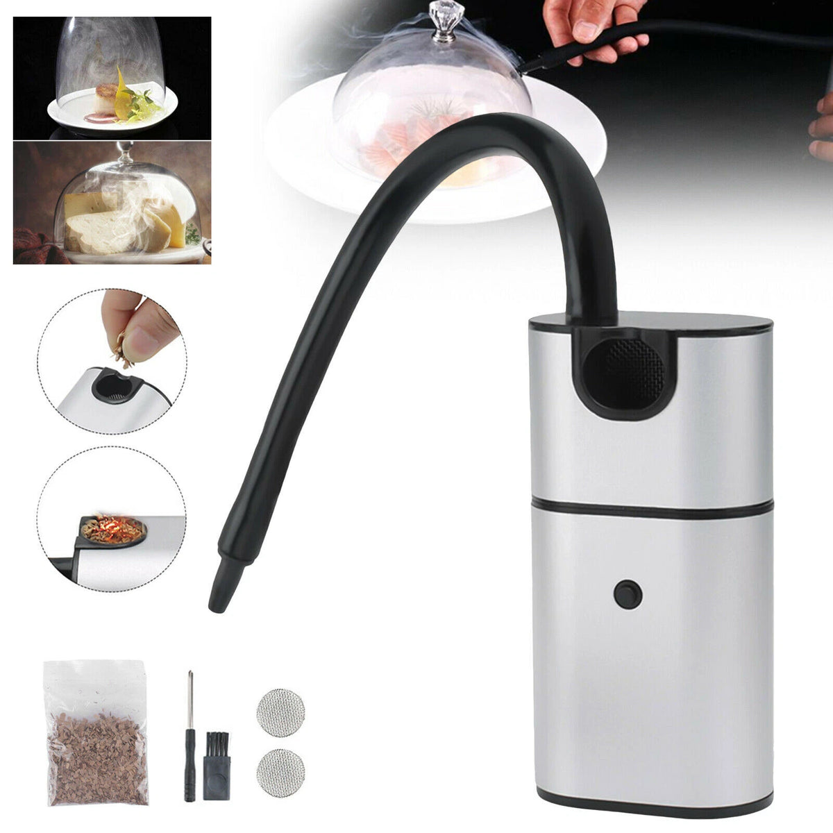 Smoke Infuser Gun with Dish Cover Dome — Cold Smoker for Cocktails, Cheese & Meat