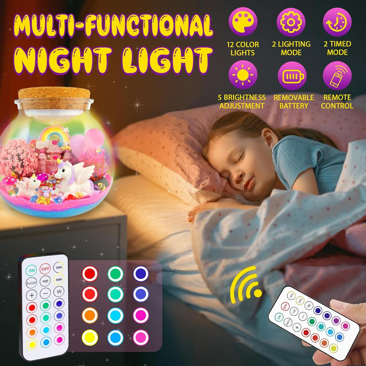 Unicorn Light-Up Terrarium Craft Kit — LED Night Light with Remote, Ages 5+