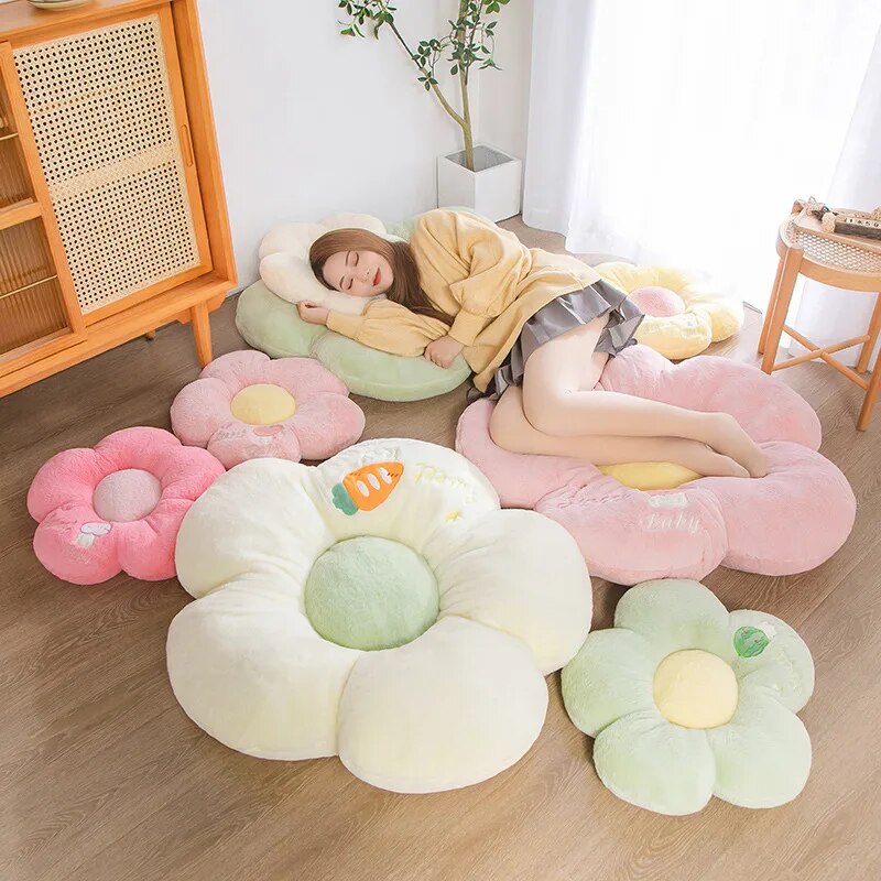 Anyhouz Plush Pillow Light Pink Five Petal Flower Shape Stuffed Soft Pillow Seat Cushion Room Decor 90cm