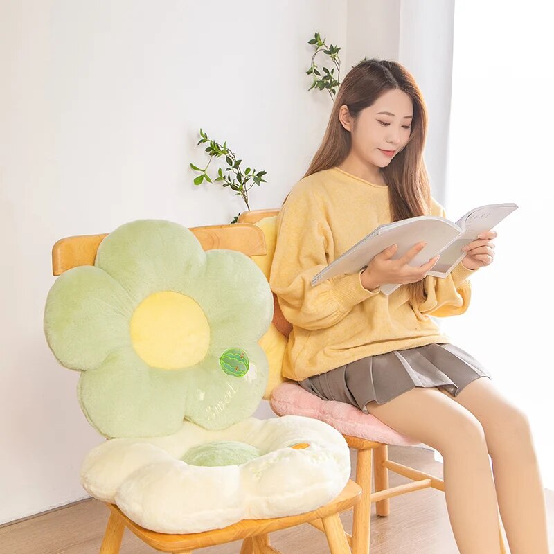 Anyhouz Plush Pillow Green Five Petal Flower Shape Stuffed Soft Pillow Seat Cushion Room Decor 90cm