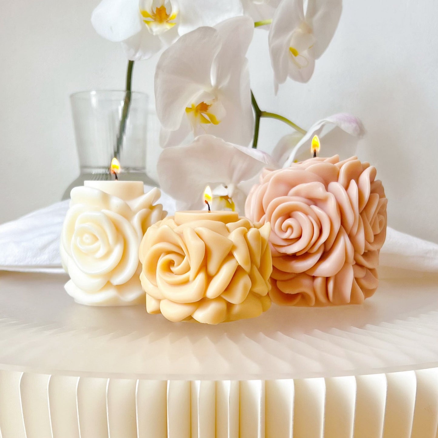 Rose Blossom Scented Soy Pillar Candle