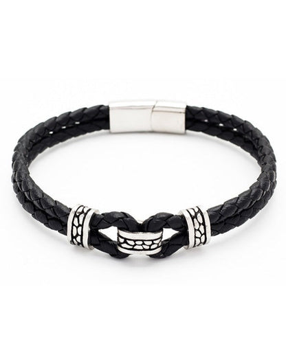 Men's Republic Leather Bracelet with Stainless Steel - 06 2