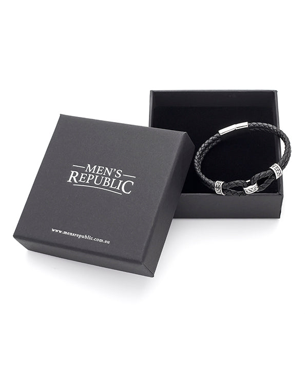 Men's Republic Leather Bracelet with Stainless Steel - 06 4