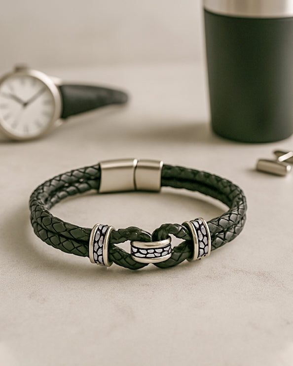 Men's Republic Leather Bracelet with Stainless Steel - 06 1