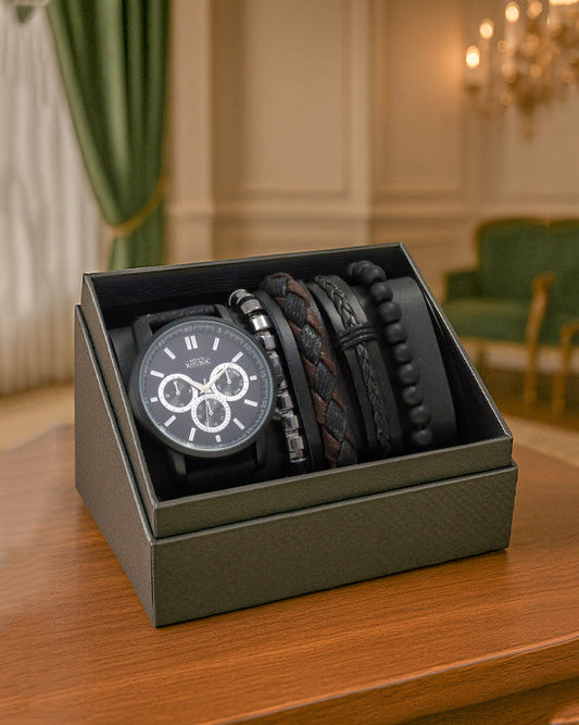 Men's Republic Watch set with 4 Bracelets - Black 1