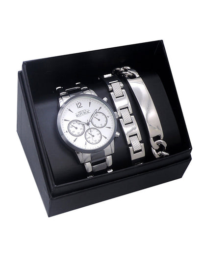 Men's Republic Watch set with 2 Bracelet - Chrome/Black 2