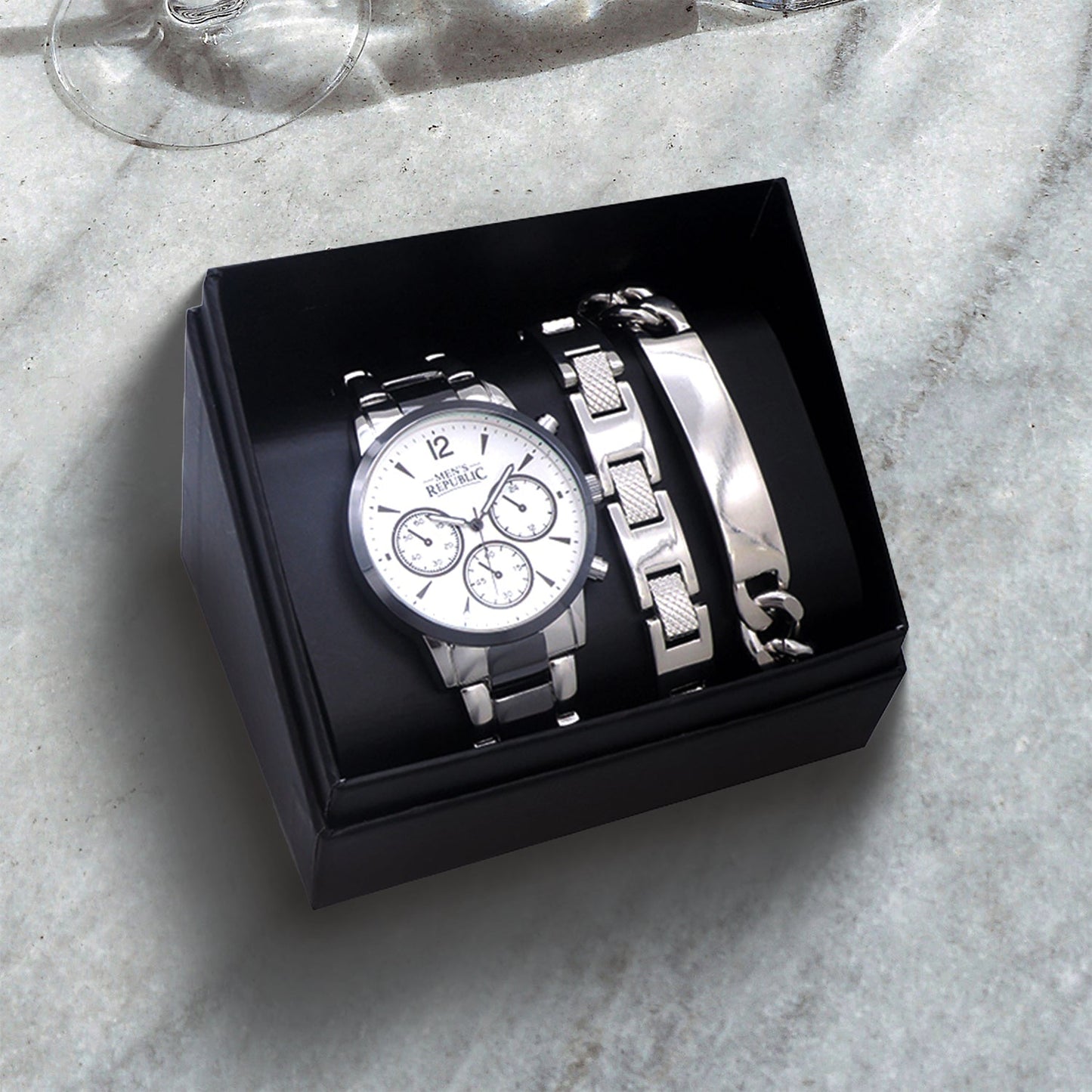 Men's Republic Watch set with 2 Bracelet - Chrome/Black 6