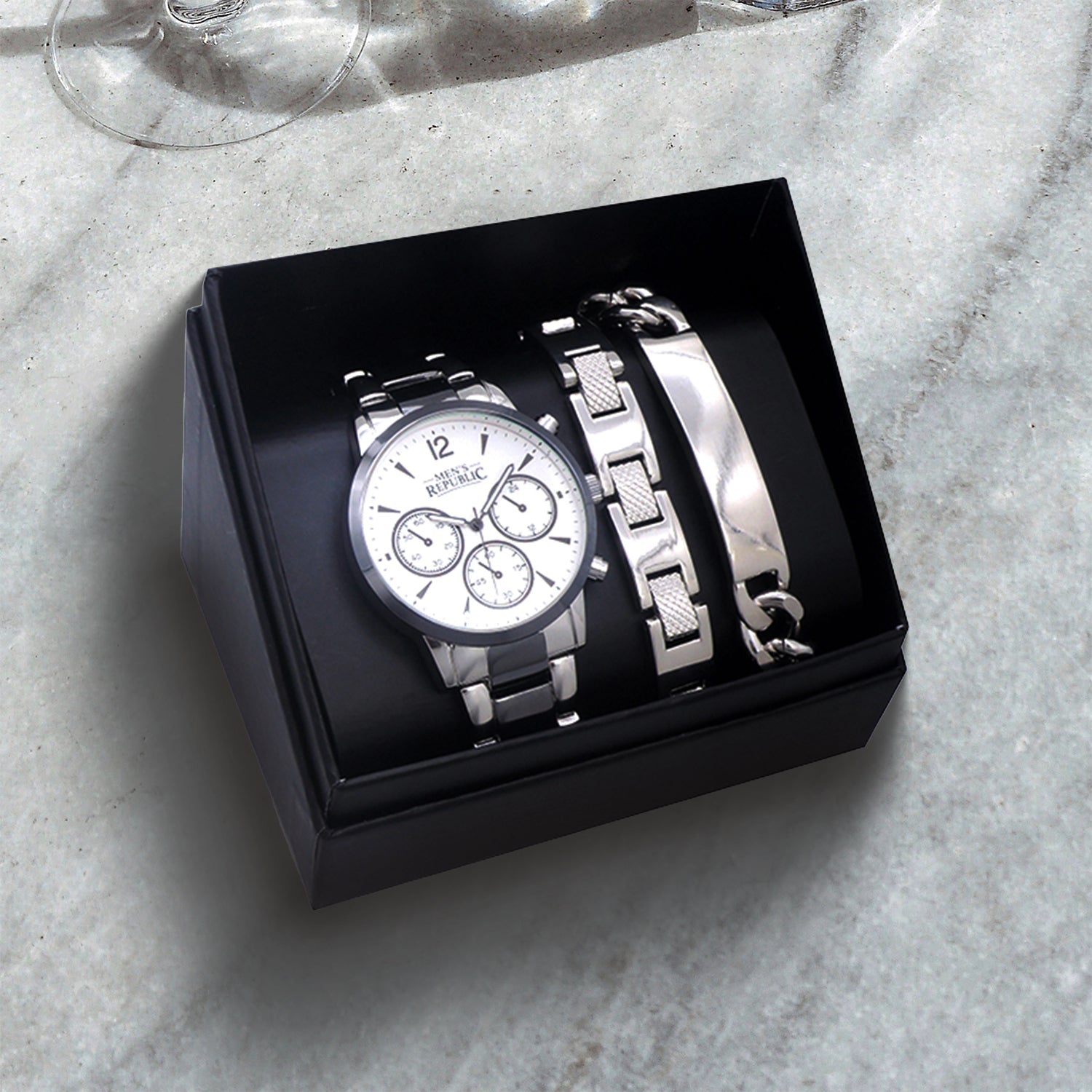 Men's Republic Watch set with 2 Bracelet - Chrome/Black 6