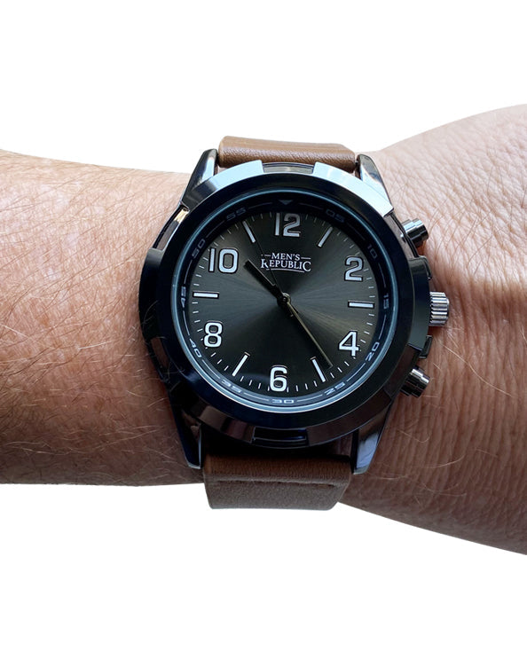 Men's Republic Watch set with 4 Bracelet - Black/Brown 3
