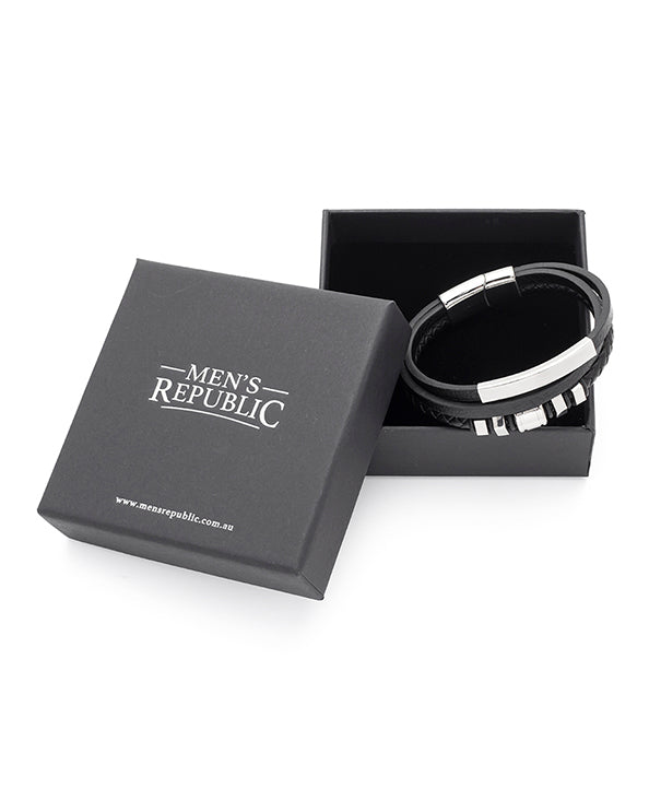 Men's Republic Multi Leather Bracelet with Stainless Steel - 72 4