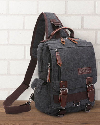Men's Republic Canvas Single Strap Sling Bag Backpack - Black 1